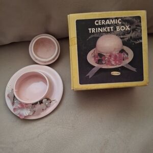 Pink Ceramic Trinket Box with Floral Design